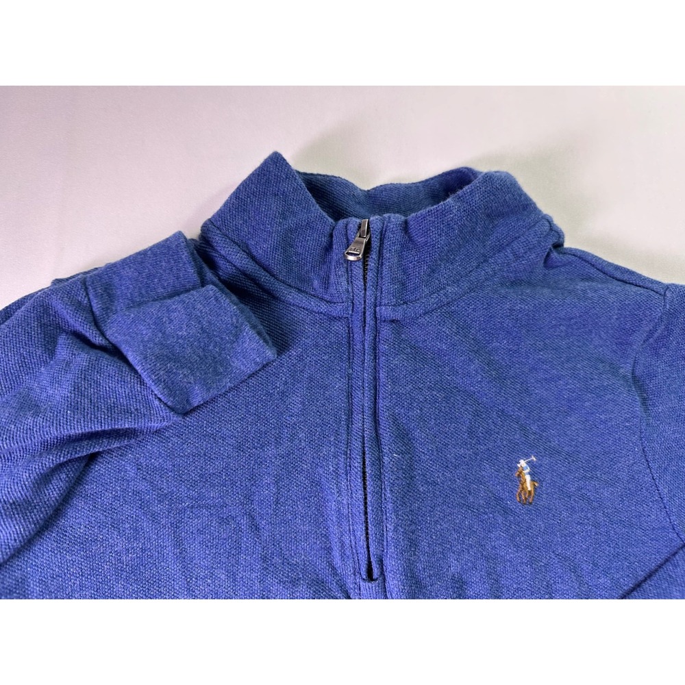 Polo Ralph Lauren Kids Blue Cotton 1/4 Zip Pullover Sweatshirt Size 7 Flesh Pony